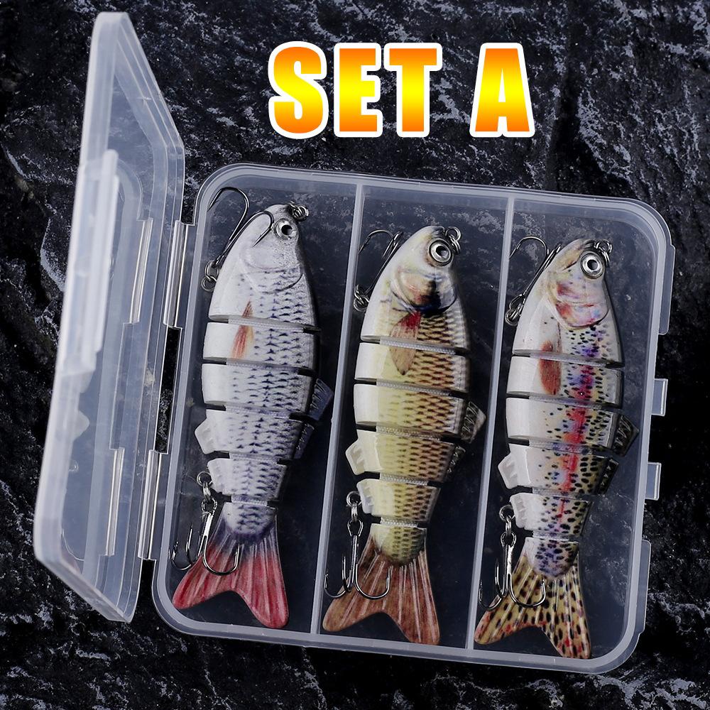3 Sets 10cm 165g Stainless Steel Multi-Section Fish Luya Artificial Hard Bait 6 Section Bionic Crank Lure Hooks for Small