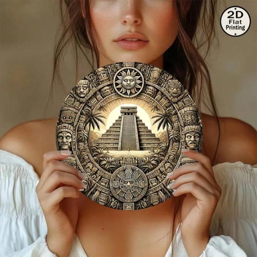 Metal Vintage Wall Art Round Maya Aztec Wall Decor Pyramid of Sun Home