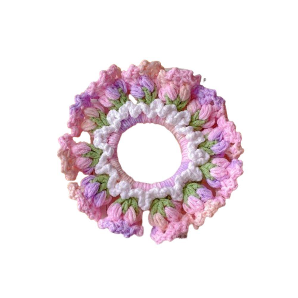 Elastic Knitted Hair Rope Handmade Sweet Hair Tie Cute Crocheted Flower Scrunchies Party