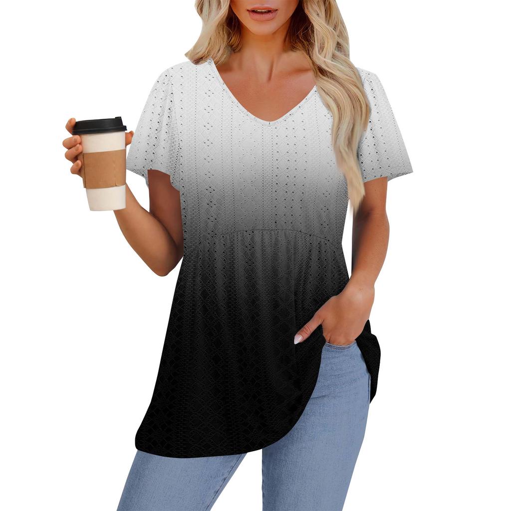 Женские летние топы, повседневные, с оборками, коротким рукавом, круглым вырезом, свободные, плиссированные футболки