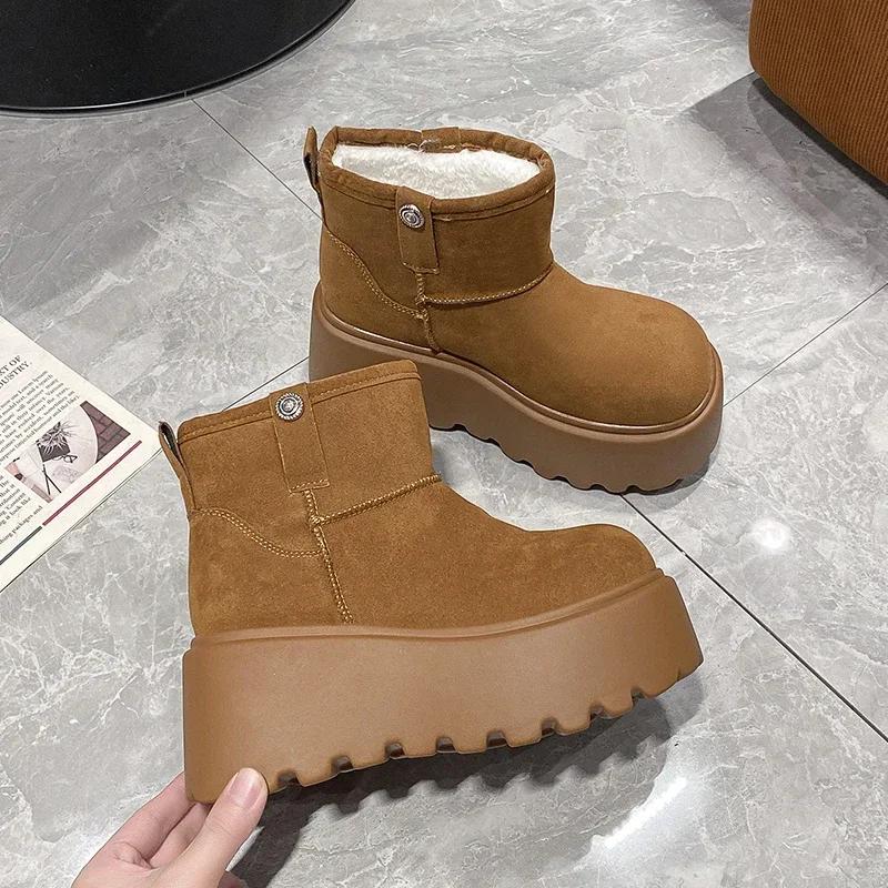 Мода 8 см Новые Зимние Женские Теплые Снежные Ботинки Каблуки Высокий Верх Спорт 2025 Осень Кроссовки Платформа Мотоциклетные Ботинки Женские Ботас Феминина