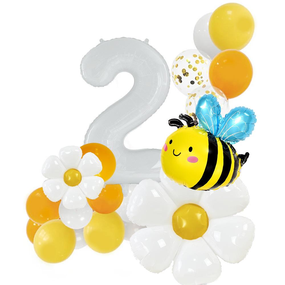 Fresh Air Bee Daisy Birthday Balloon White 32-Inch Digital Balloon Column Site Decoration Scene Arrangement