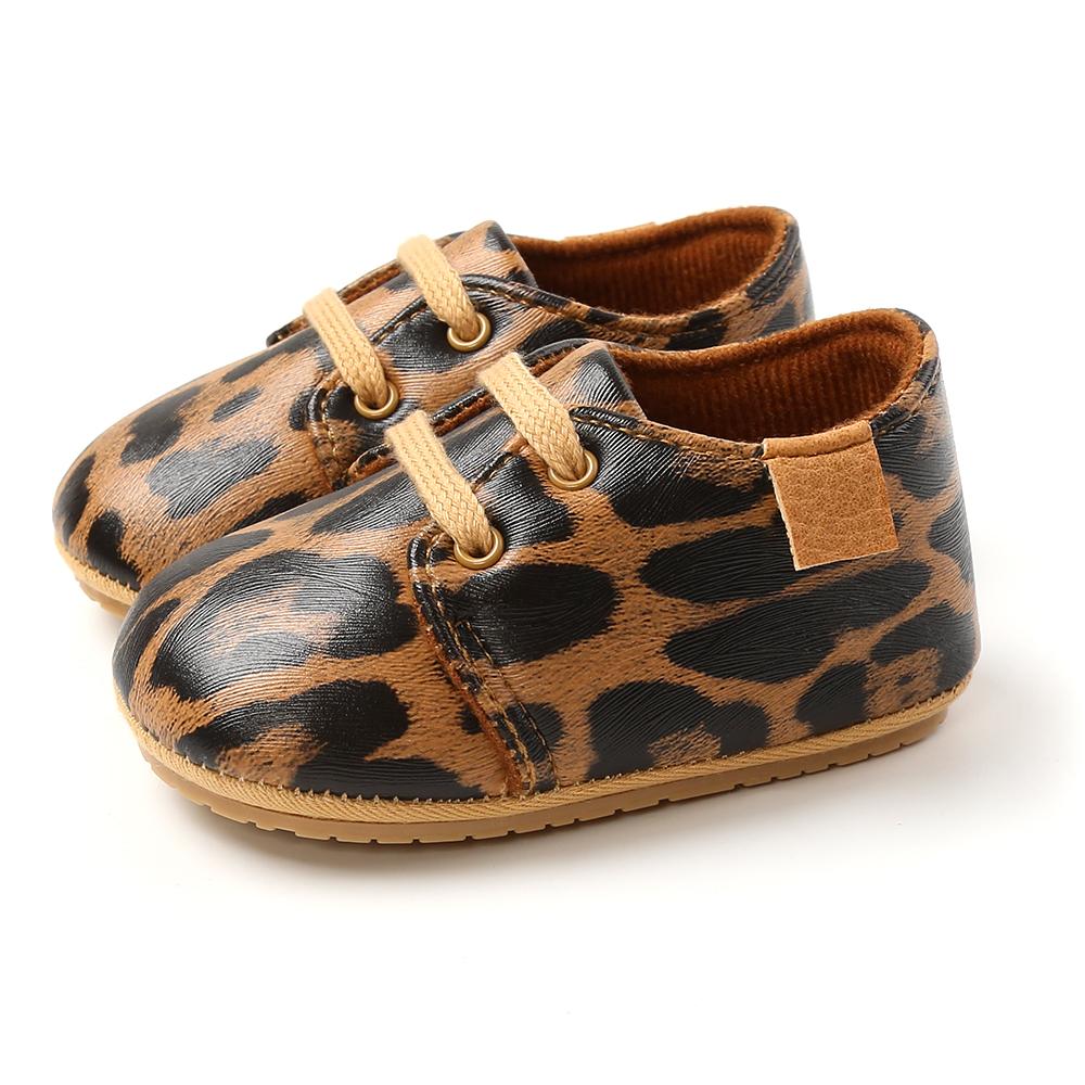 Citgeett 0-18M Newborn Baby Girls Boys First Walker PU Leather Solid/Leopard Print Soft Lace Up Cork Casual Shoes 7 Colors