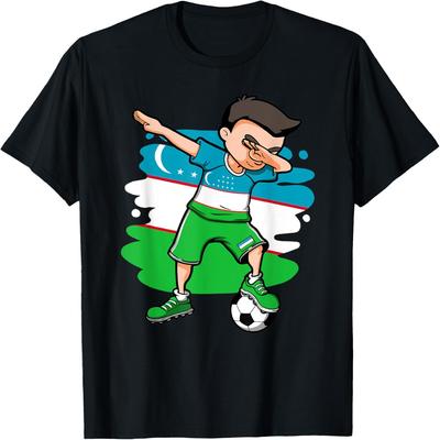 Майка с принтом 'Dabbing Soccer Boy' для фанатов Узбекистана, футболка с флагом Узбекистана