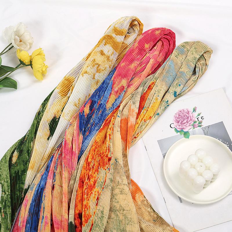 Art Print Wrinkle Pashmina Soft Satin Scarf Large Shawl Wrap