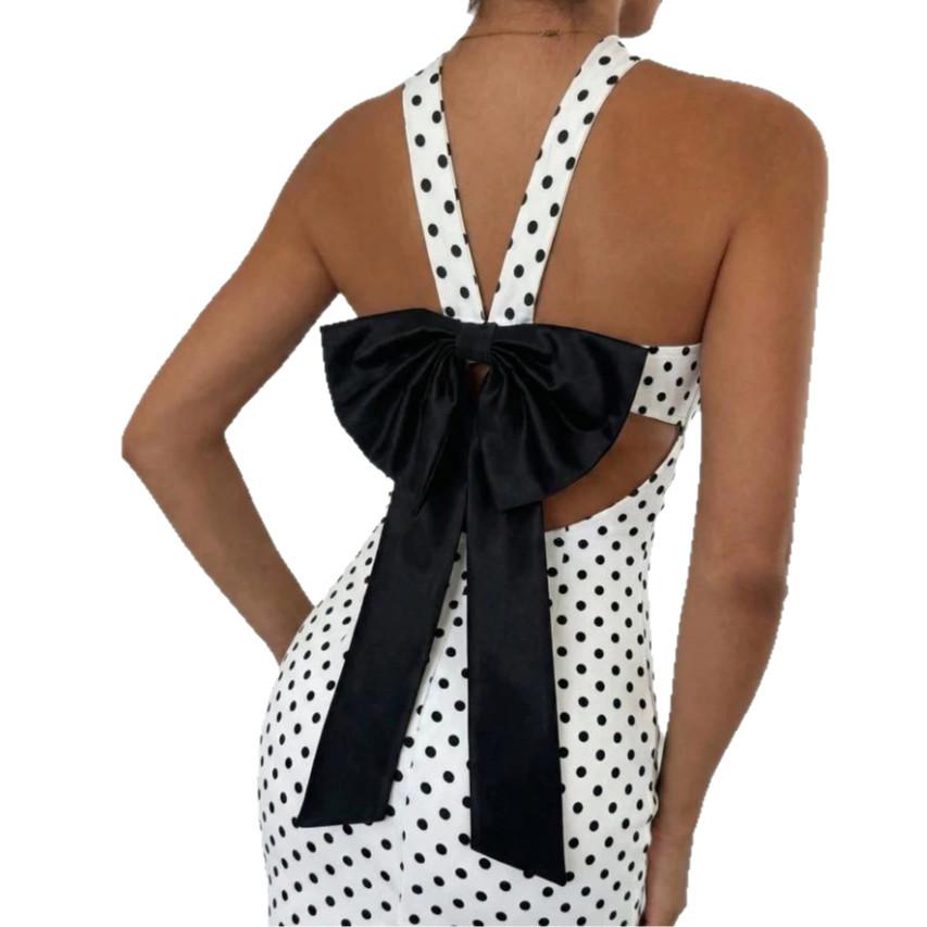 Новое популярное в TikTok платье в горошек, облегающее, с бретельками-бантами