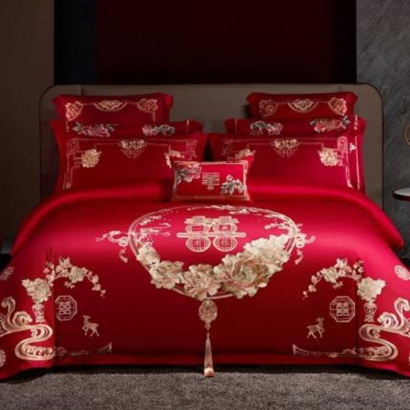 Новый китайский стиль большая красная вышивка свадебный пододеяльник полированное свадебное постельное белье свадебный комплект из четырех предметов многопредметный набор