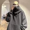 Fall Winter Men Hoodie Oversize Hooded Long Sleeves Pure Color Hip Hop High Collar Big Patch Pocket Elastic Cuff Mid Length Warm Top
