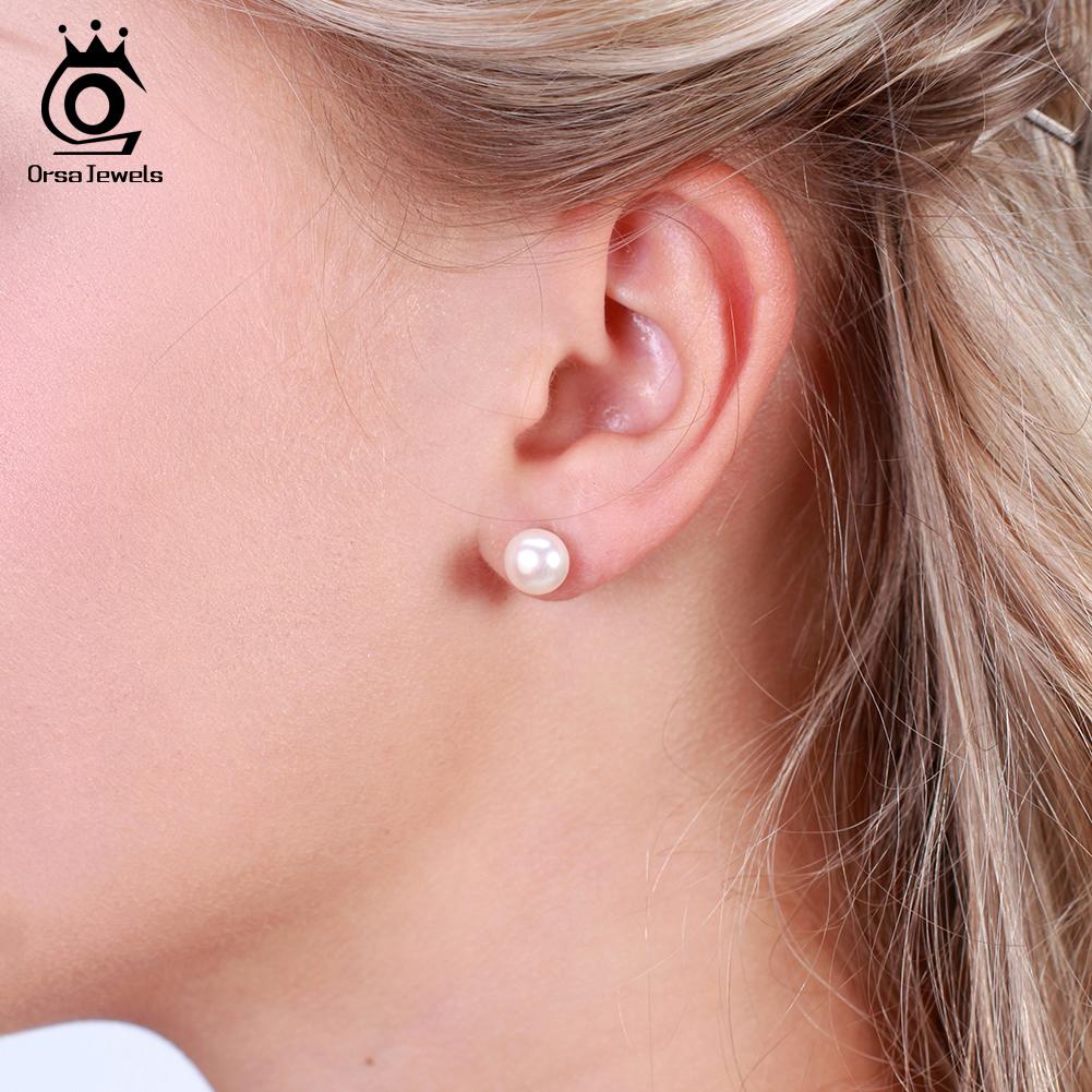 ORSA JEWELS Натуральные Жемчужные Серьги-Гвоздики Женские 8 ММ Белые Розовые Жемчужины Стерлинговое Серебро 925 Пробы Женские Вечерние Украшения RSE86