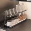 Heavy-Duty Double Layer Cup Holder Organizer with Drain Tray Space-Saving Countertop Shelf for Cups Mugs Coffee Makers