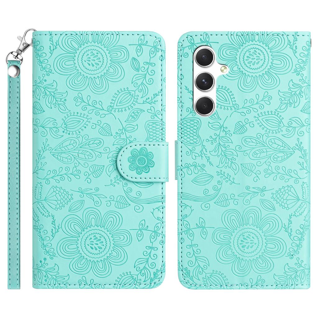 For Samsung Galaxy S26 Case Flower Imprint Leather Flip Wallet Phone Cover with Wrist Strap