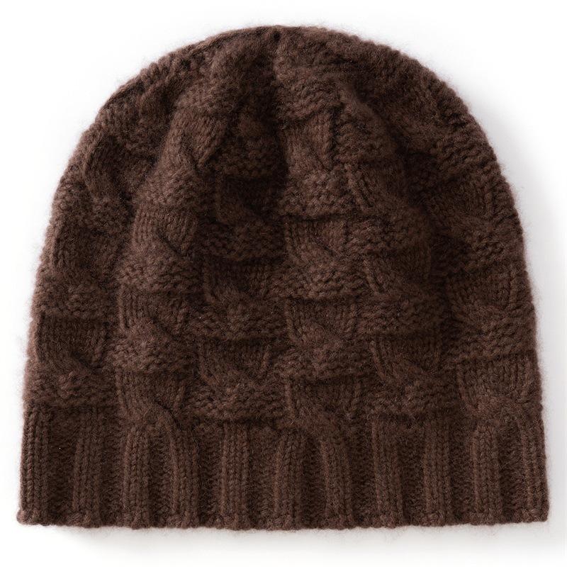 Autumn and winter new cashmere blended twisted flower thickened warm knitted dome men's and women's cashmere hats average size