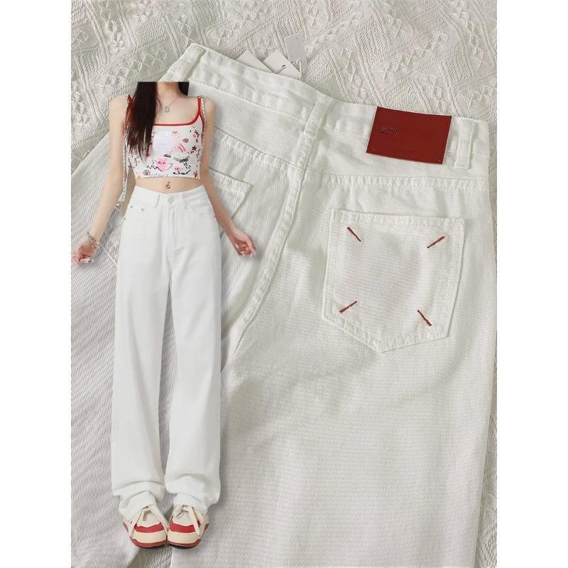 Популярные повседневные длинные брюки, женские в этом году белые джинсы, женские летние новые прямые брюки, тонкие широкие брюки