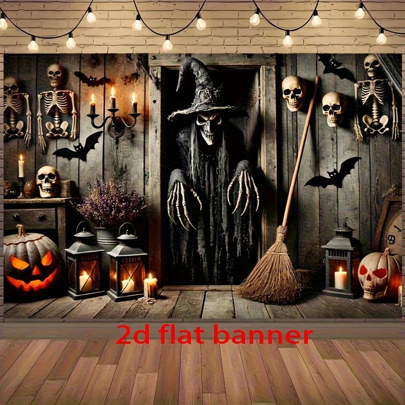 2D flat canvas, 1 piece, eerie Halloween porch scene background wall decorationzyc