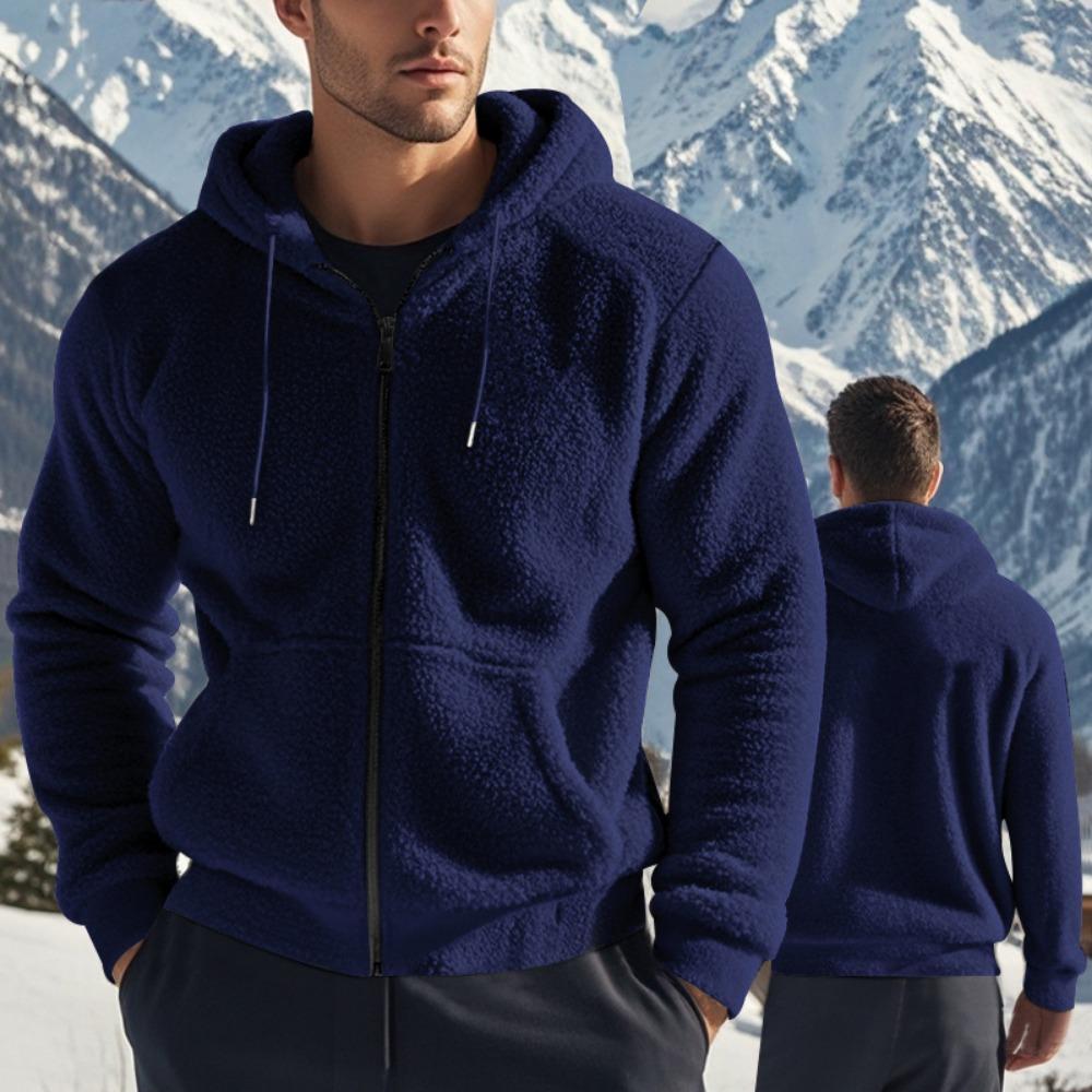 2025 Американский стиль Осень/Зима Куртка Мужская Толстая Теплая Двусторонняя Флисовая Куртка Свободный Кардиган на Молнии Повседневная Куртка с Капюшоном
