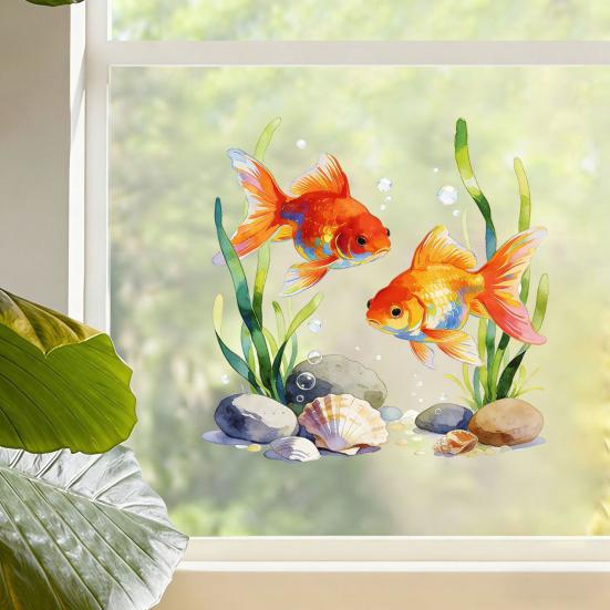 Goldfish Window Sticker Static Cling Window Decal Waterproof Removable Window Cling for Bathroom Living Room Bedroom
