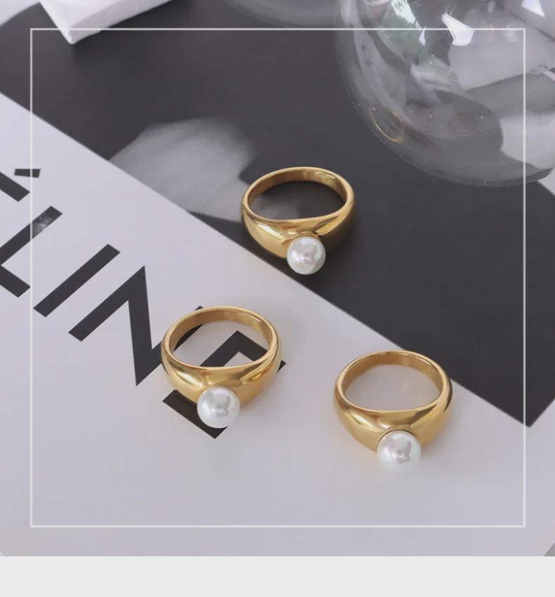 Кольцо из титана с французским жемчугом в стиле ретро, позолоченное 18 карат — простое, элегантное, в стиле Ins