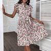 European and American Retro Print Mid-Length White Dress - 2022 Summer Collection