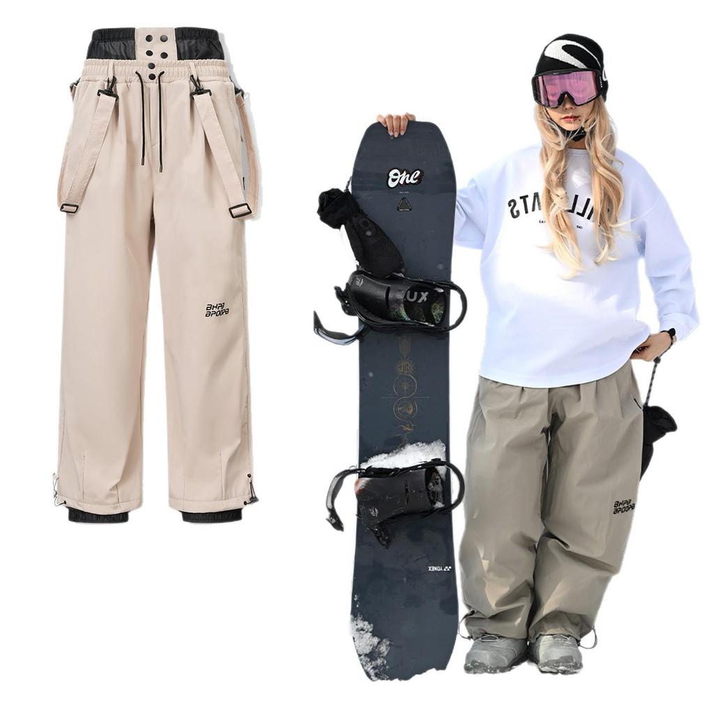 Водонепроницаемые ветрозащитные горнолыжные брюки со съемными лямками - Унисекс, однотонная снегозащитная одежда для катания на лыжах на открытом воздухе