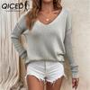 Solid Color Hollow Sweater Women's Autumn/winter V-neck Pullover Sweater Top