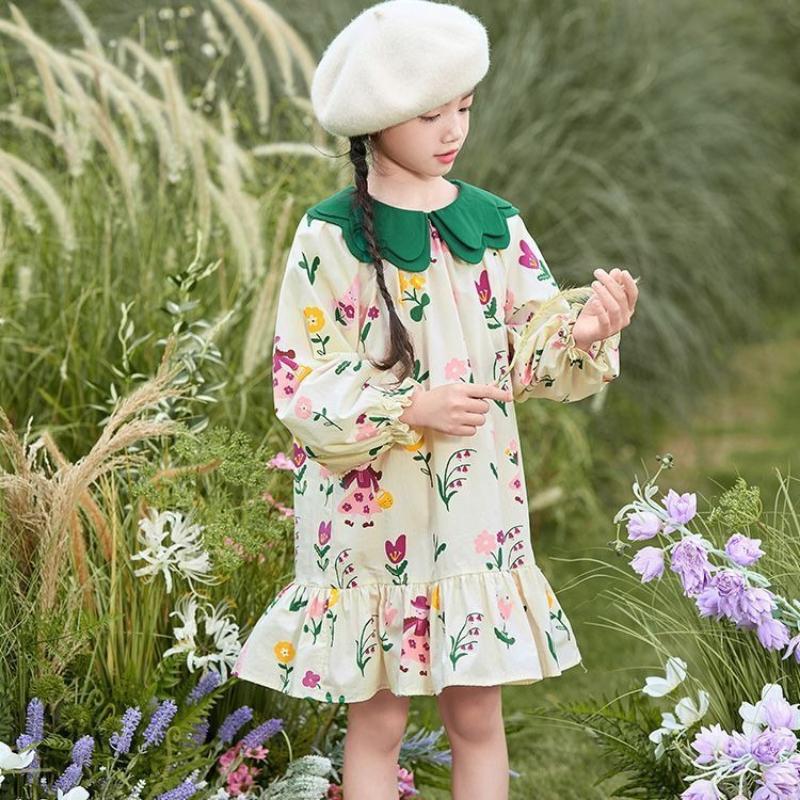 Сладкое цветочное платье для девочек, весеннее свободное платье принцессы для детей