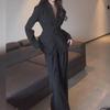 French High-End Black Blazer and High-Waist Slim Wide-Leg Pants Suit for Women - Autumn 2025 Fashion