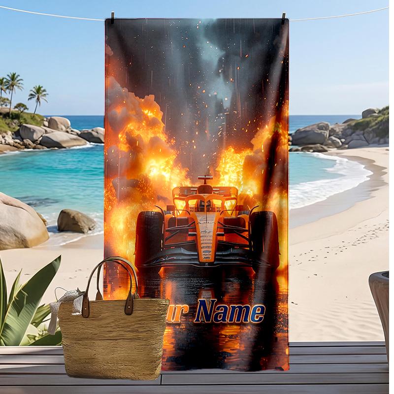 Lando Norris Custom Beach Towel, Print Your Name Text Lightweight Absorbent Towel for Swimming Travel