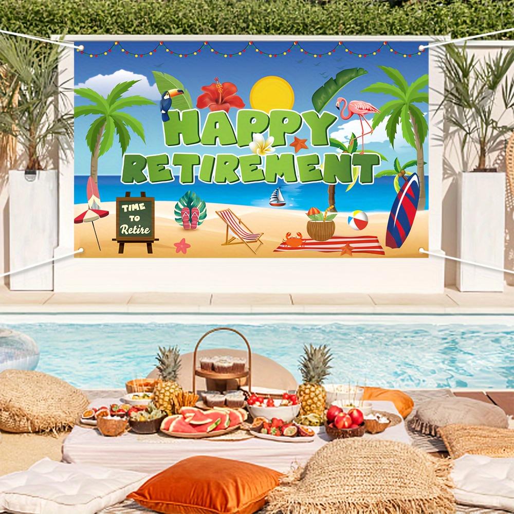 Happy Hawaii Retirement Party Banner - 70.8 inches x 43.3 inches - Durable polyester fabric decorationDJH