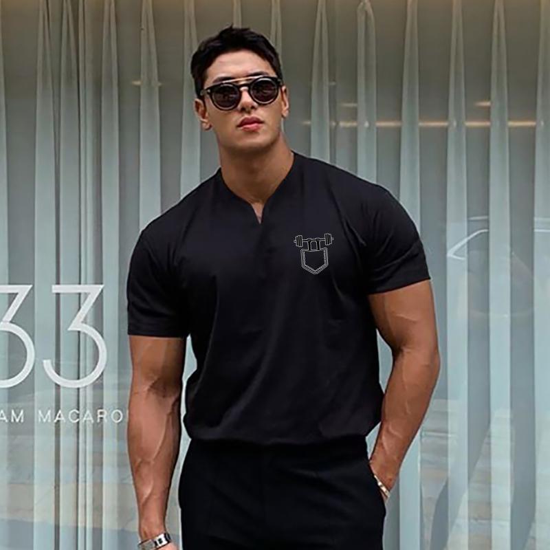 Muscleguys Мужская универсальная дышащая футболка с V-образным вырезом, коротким рукавом, спортивная, повседневная, крутая, одежда для фитнеса