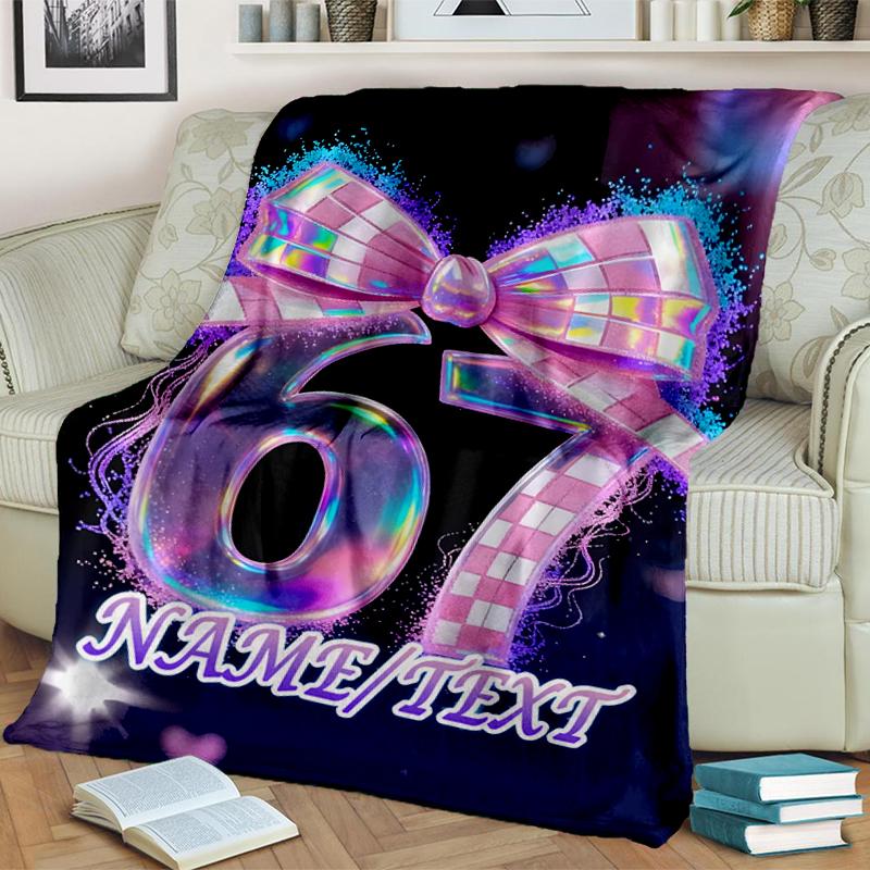 1PC Custom Name Holographic Bow Celebration outdooor Flannel blankets Throw Blanket All-Season Throw Gift Bedspread for Couch, Bed, Camping Holiday Bi