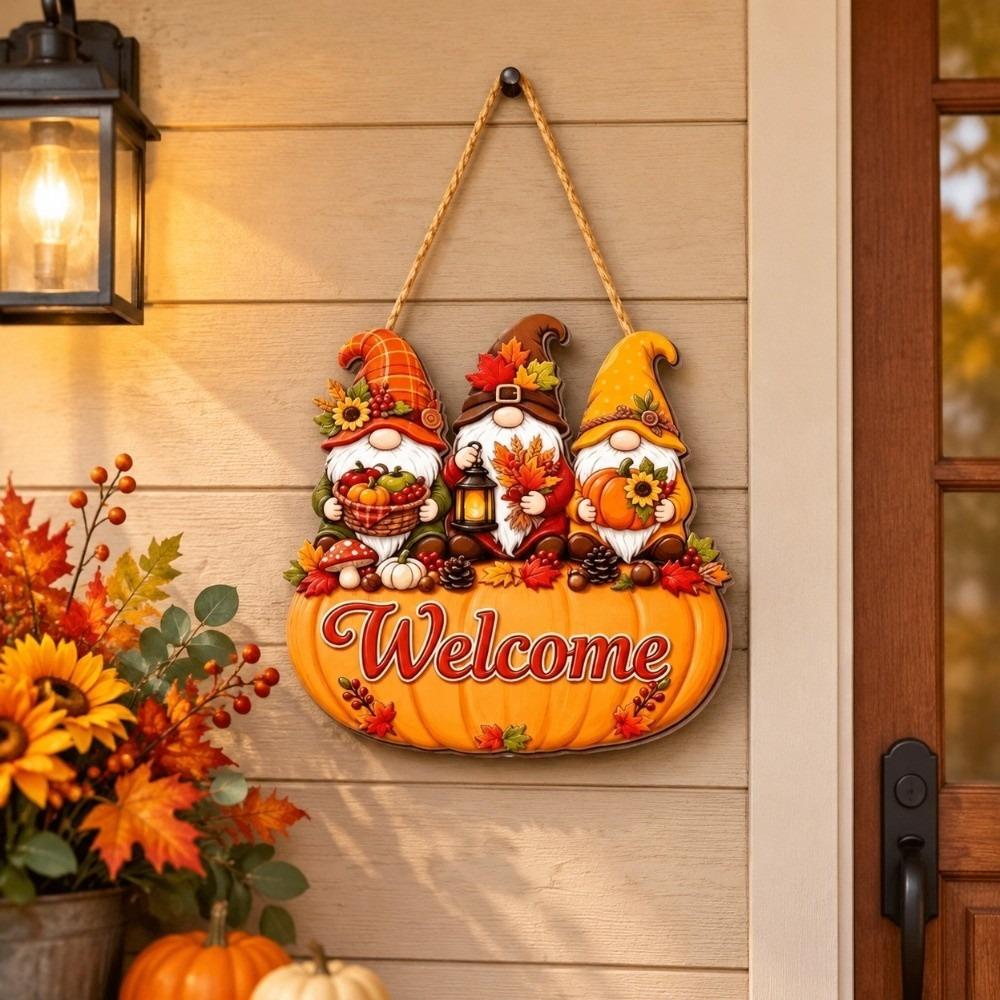 Dwarf Welcome Hanging Sign Pumpkin Halloween Door Hanging Door Decoration Halloween