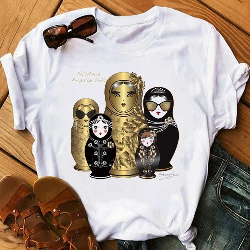 Matryoshka Doll T Shirt  2023 Funny Summer Fashion Tshirt  Russian Doll T-Shirt Women White Casual T Shirt Female Harajuku Shirt