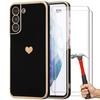 Case for Samsung Galaxy S21 - Black Heart Pattern + 2 Scratch-Resistant Tempered Glasses