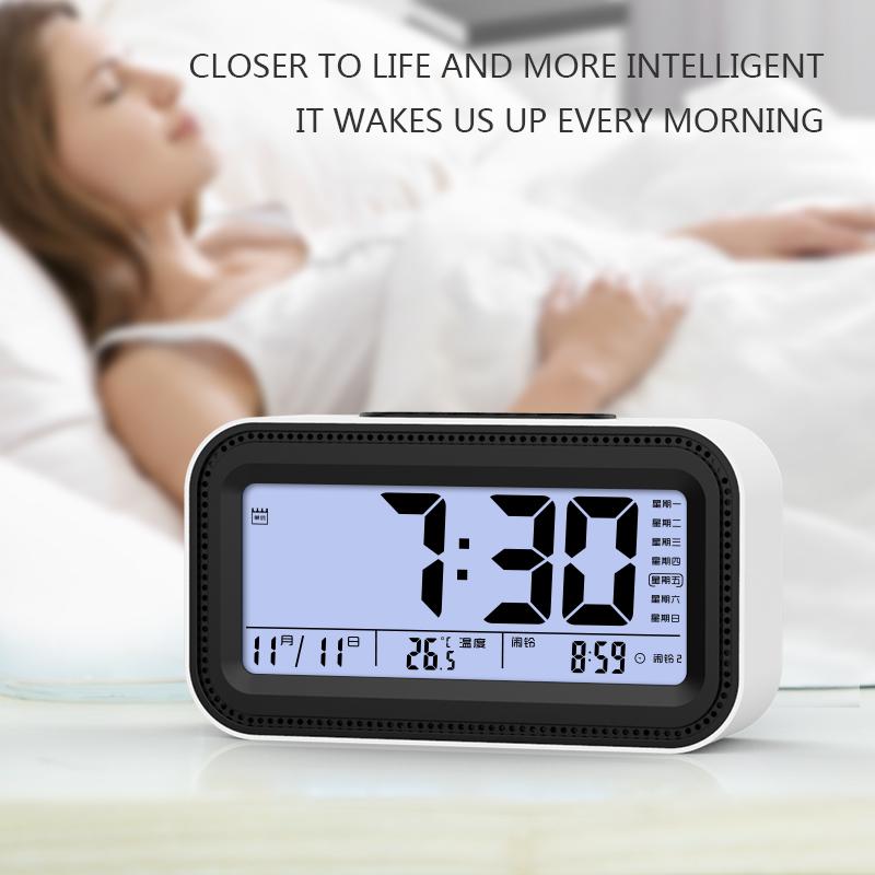 Цифровой электронный будильник, термометр-календарь, бесшумные настольные часы, функция сна, офисная светодиодная подсветка, письменный стол