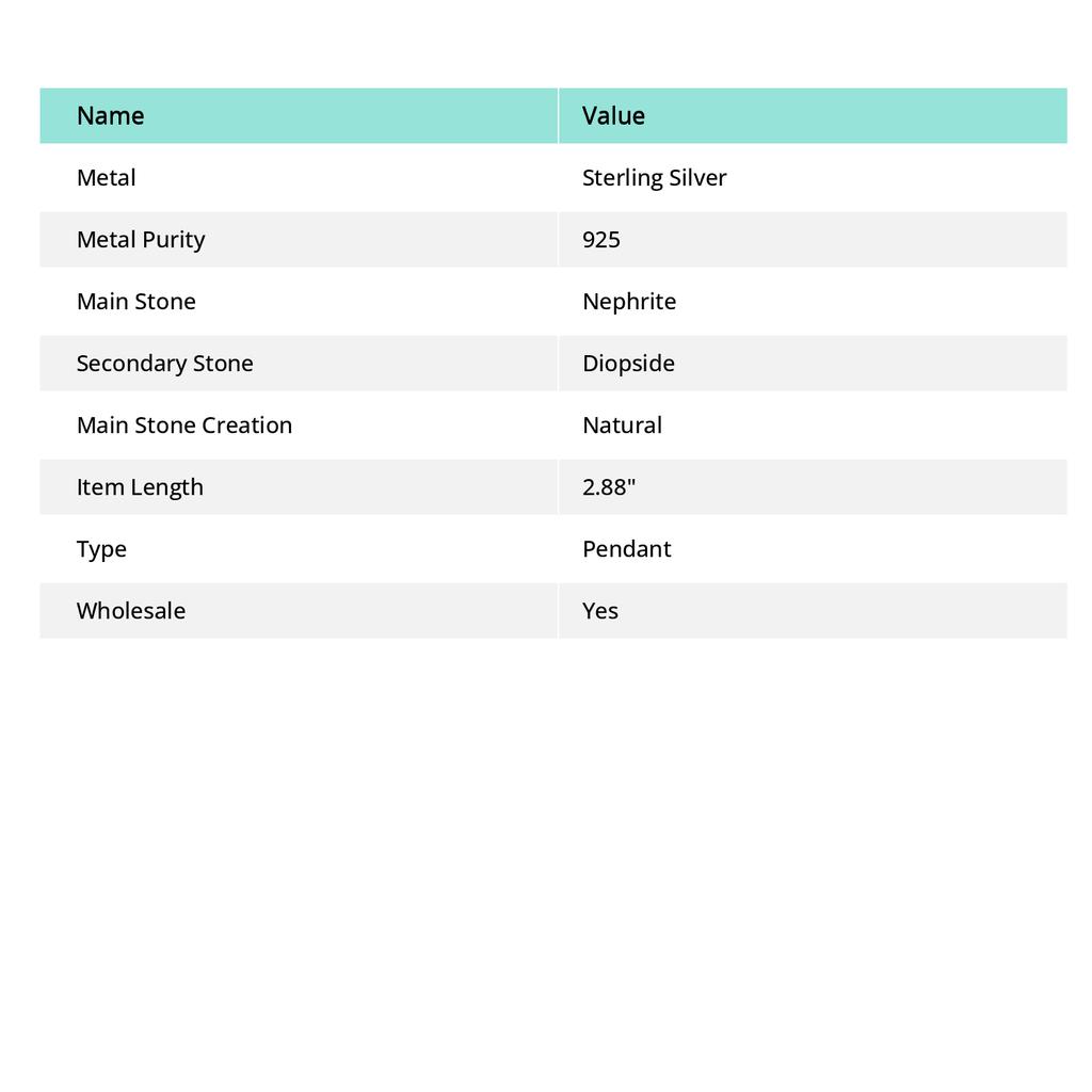 Нефрит, Диопсид Ручная работа 925 Стерлинговое серебро Ювелирная подвеска 2.88" A2U50