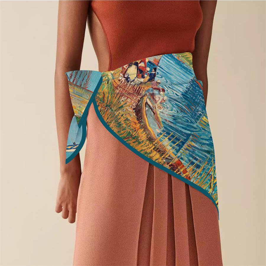 Silk Scarf Women Alle Bridge Print Square Scarves Head Echarpes Silk Foulards Femme Wraps Beach Shawls Bandana Lady Hijabs 90CM