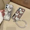 For iPhone 16 Case 3D Pearl Butterfly Mirror Design Shockproof Phone Cover with Strap