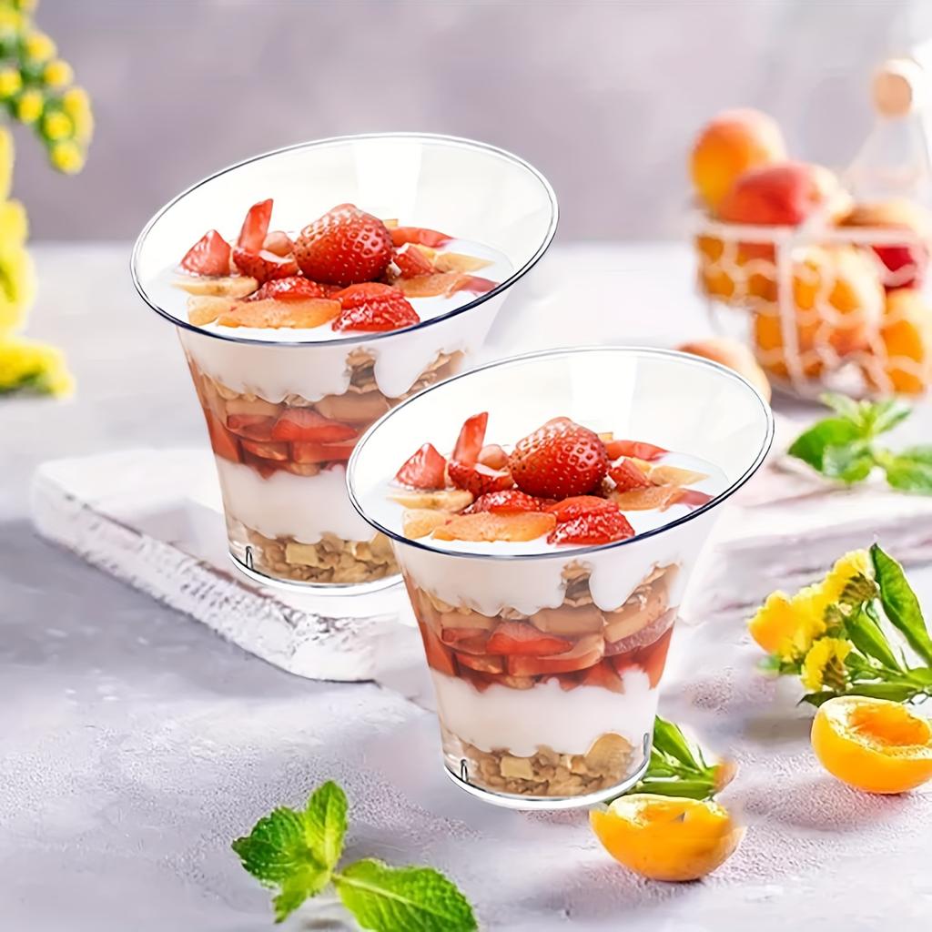 20 шт. наклонных круглых стаканчиков для десерта, прозрачные пластиковые стаканчики для десерта с 20 пластиковыми ложками, наклонные цилиндрические одноразовые стаканчики для вечеринок, свадеб и т. д.