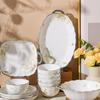 ZISIZ Gold Leaf Ceramic 14-Piece Dinnerware Set