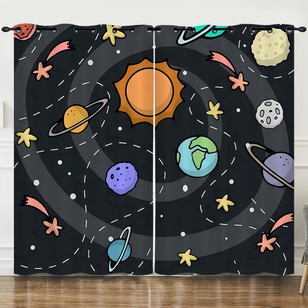Curtain Space Universe Starry Sky Illustration 3D Digital Printing Blackout Curtain Punching