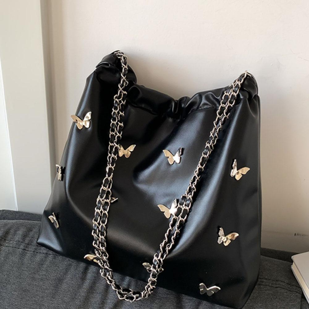 Personalized Shoulder Bag Three-dimensional Butterfly Women Casual Soft Pu Large Capacity Chain Handbag New Bucket Crossbod Bags