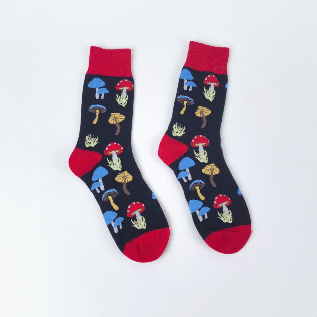 1 Pair  Diverse Colorful Mushrooms Breathable Mid Tube Men's and Women's Socks Suit In All Seasons For Daily