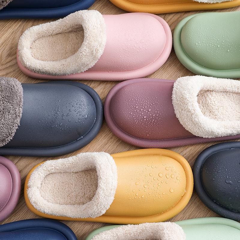 Модные водонепроницаемые зимние хлопковые тапочки из ЭВА для женщин, домашние плюшевые стельки для влюбленных, теплая подкладка, мужская обувь, домашние женские тапочки, меховые тапочки