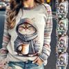 2024 Women's Autumn Winter Cashmere Blend Cat Design Round Neck Sweater Raglan Style European American T-shirt