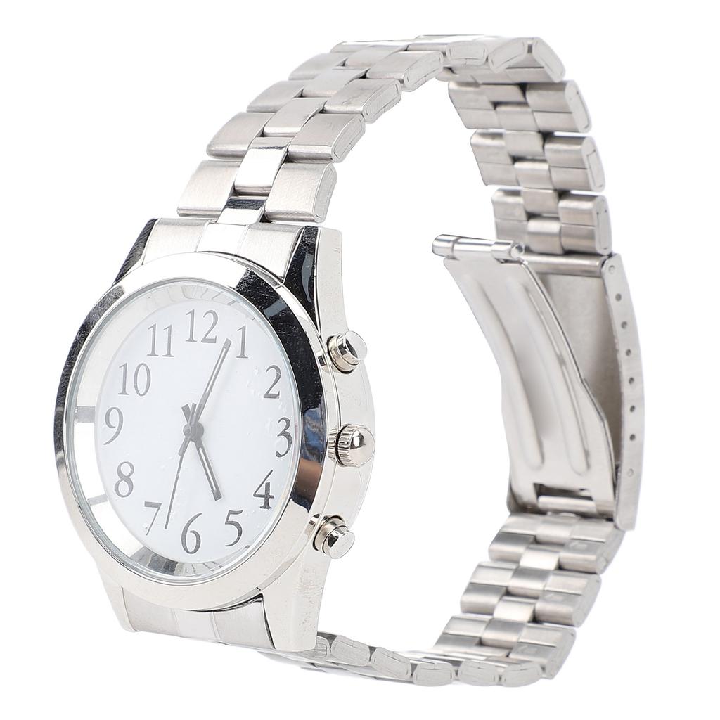 Говорящие часы с будильником, эластичный ремешок из нержавеющей стали, часы с большим четким голосом для слепых, слабовидящих, пожилых людей