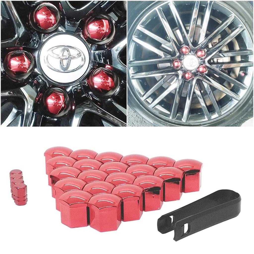 [STS Michiko] Wheel Nut Cap, Red, Metallic Color, Air Valve Cap Included (Red, 0.7