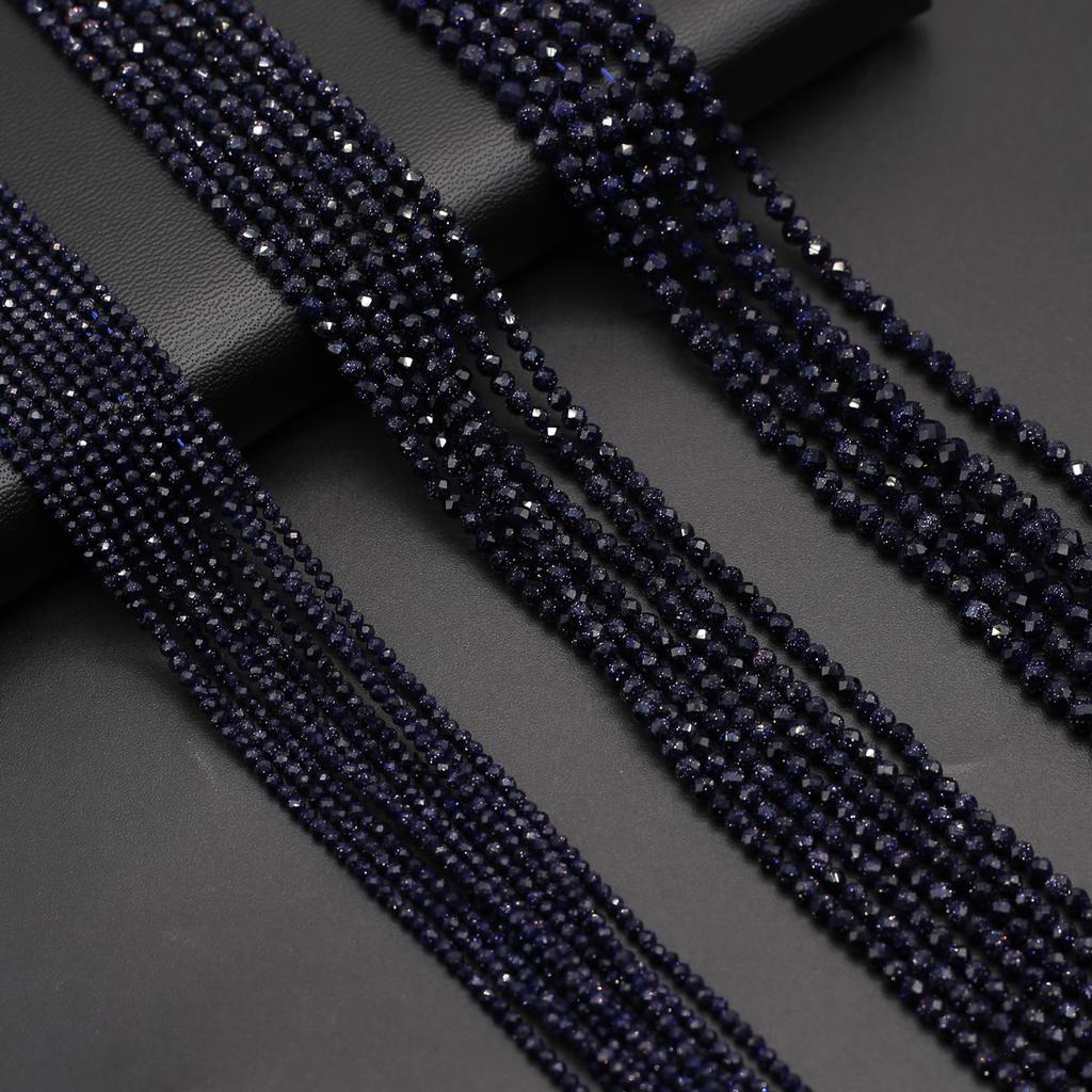 Natural Stone Beads Blue Sand Round Faceted Beads Charms For Jewelry Making DIY Necklace Bracelet Earrings Accessory