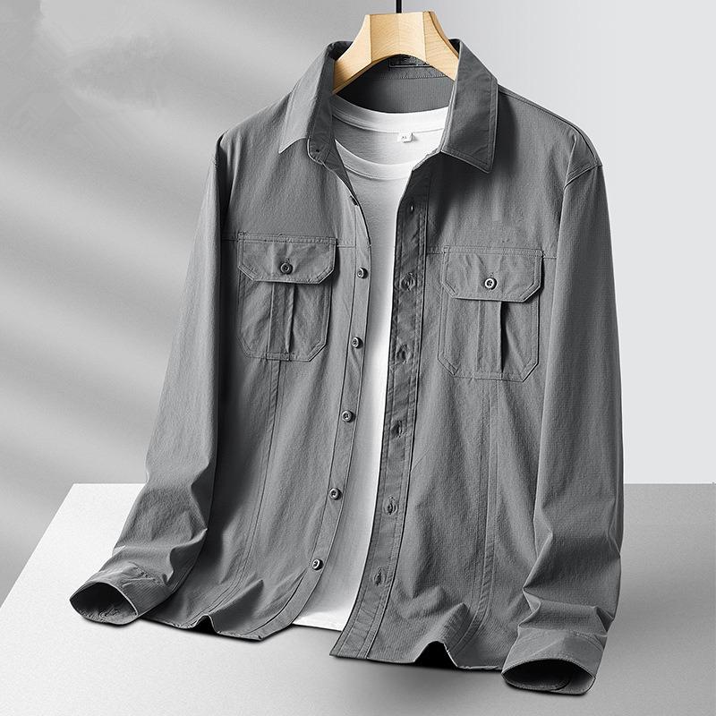 Новые однобортные быстросохнущие мужские повседневные рубашки с длинным рукавом Высокое качество Militar Overshirt Slim Fit Мужская дизайнерская одежда Блузки 5XL
