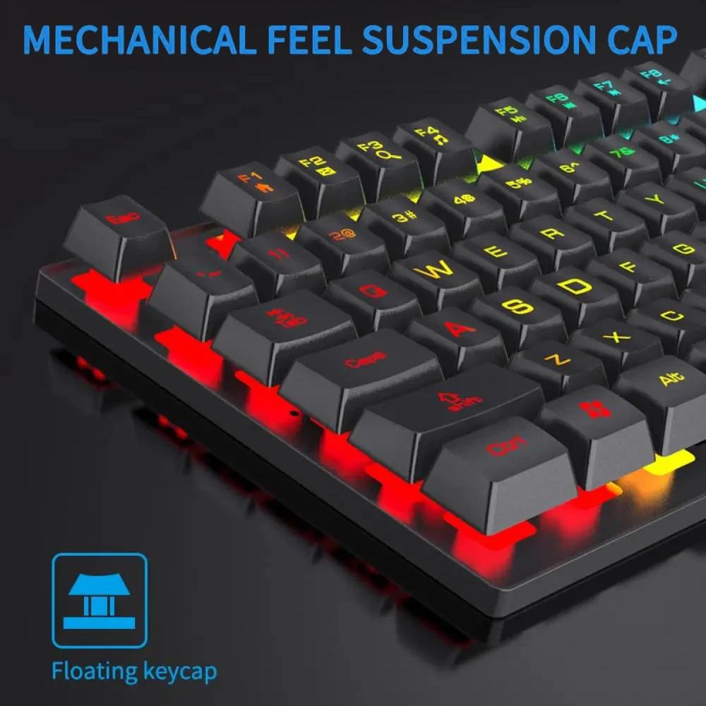Проводная USB-клавиатура RGB-подсветка Игровая клавиатура Механическое ощущение клавиатуры 104 клавиши Стандартная клавиатура для ноутбука с Windows