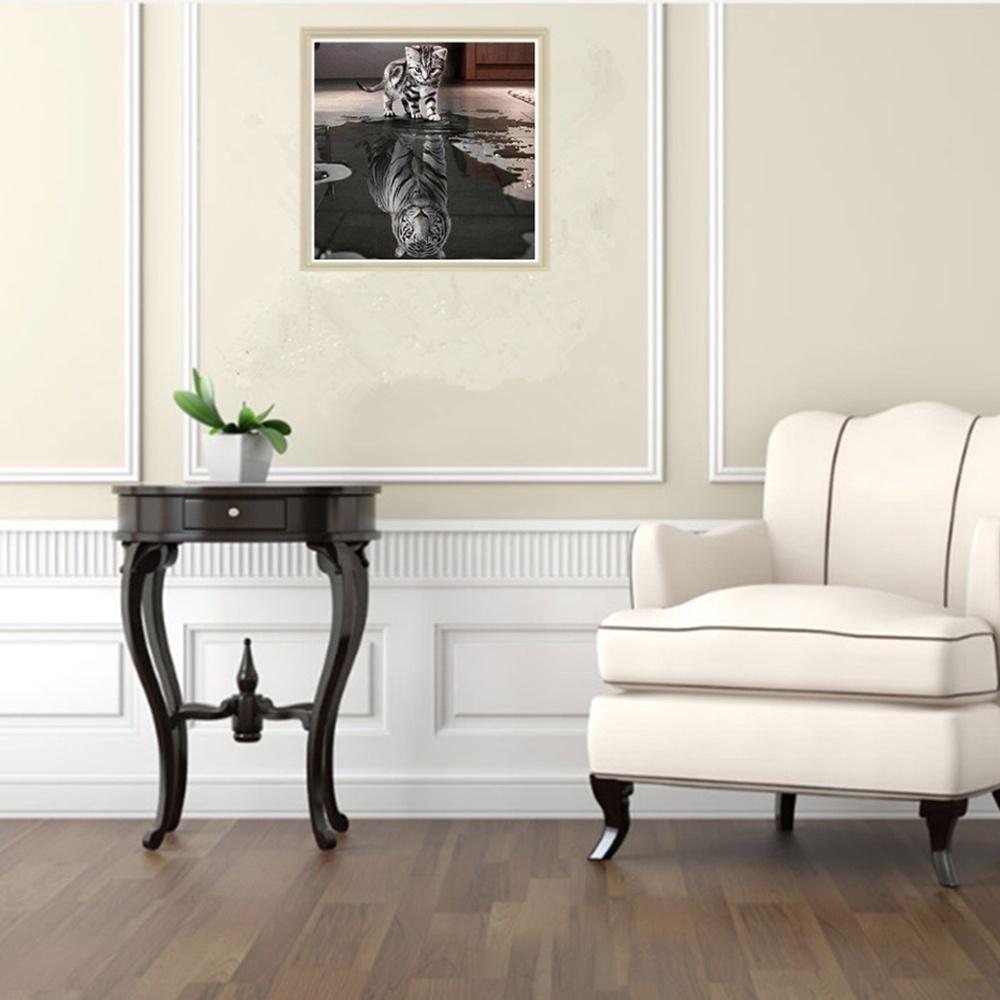5D Diamond Diy Cross Stitch Cat and Tiger Reflections Home Decoration Painting Background Wall Art W
